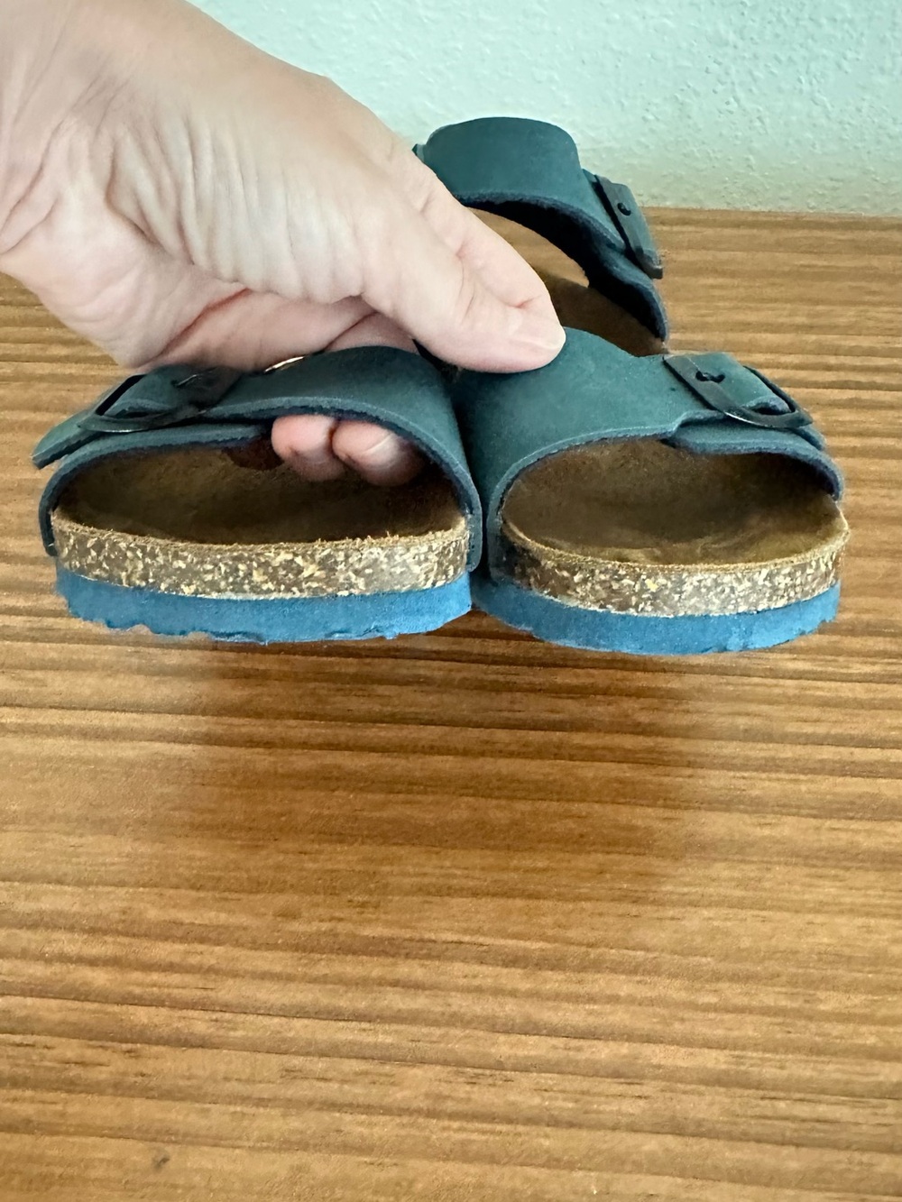 Turquoise Suede Kids Buckle Sandals - Goldenstar - Picture 6 of 8